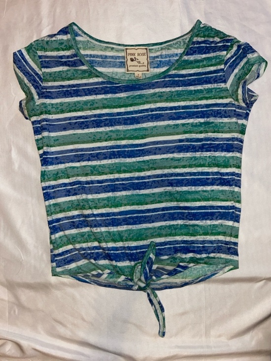 Pink Rose Tops - Pink Rose Striped Short-Sleeve Tee in Blue, Teal & White